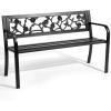 imageOutvita Outdoor Bench 50 Metal Garden Bench Patio Park Furniture wWarm Welcome Pattern amp Plastic Backrest for Yard Entryway Deck Porch BlackBlack