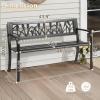 imageOutvita Outdoor Bench 50 Metal Garden Bench Patio Park Furniture wWarm Welcome Pattern amp Plastic Backrest for Yard Entryway Deck Porch BlackBlack