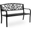 imageOutvita Outdoor Bench 50 Metal Garden Bench Patio Park Furniture wWarm Welcome Pattern amp Plastic Backrest for Yard Entryway Deck Porch BlackBlack