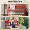 imageOutvita Outdoor Bench 50 Metal Garden Bench Patio Park Furniture wWarm Welcome Pattern amp Plastic Backrest for Yard Entryway Deck Porch BlackRed