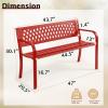 imageOutvita Outdoor Bench 50 Metal Garden Bench Patio Park Furniture wWarm Welcome Pattern amp Plastic Backrest for Yard Entryway Deck Porch BlackRed