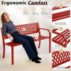 imageOutvita Outdoor Bench 50 Metal Garden Bench Patio Park Furniture wWarm Welcome Pattern amp Plastic Backrest for Yard Entryway Deck Porch BlackRed