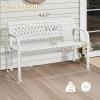 imageOutvita Outdoor Bench 50 Metal Garden Bench Patio Park Furniture wWarm Welcome Pattern amp Plastic Backrest for Yard Entryway Deck Porch BlackWhite