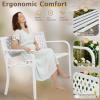 imageOutvita Outdoor Bench 50 Metal Garden Bench Patio Park Furniture wWarm Welcome Pattern amp Plastic Backrest for Yard Entryway Deck Porch BlackWhite