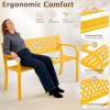 imageOutvita Outdoor Bench 50 Metal Garden Bench Patio Park Furniture wWarm Welcome Pattern amp Plastic Backrest for Yard Entryway Deck Porch BlackYellow