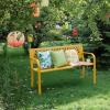 imageOutvita Outdoor Bench 50 Metal Garden Bench Patio Park Furniture wWarm Welcome Pattern amp Plastic Backrest for Yard Entryway Deck Porch BlackYellow
