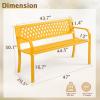 imageOutvita Outdoor Bench 50 Metal Garden Bench Patio Park Furniture wWarm Welcome Pattern amp Plastic Backrest for Yard Entryway Deck Porch BlackYellow