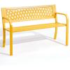 imageOutvita Outdoor Bench 50 Metal Garden Bench Patio Park Furniture wWarm Welcome Pattern amp Plastic Backrest for Yard Entryway Deck Porch BlackYellow