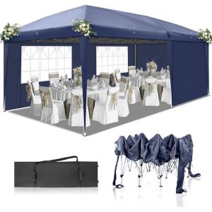 imageOutvita 10x30ft Ez Pop Up Canopy Portable Instant Canopy Tent with 8 SideWalls for Outdoor Events Party Wedding BirthdayGraduationDark Gray 10x30ft10x20blue