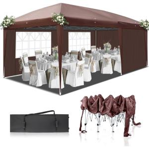 imageOutvita 10x30ft Ez Pop Up Canopy Portable Instant Canopy Tent with 8 SideWalls for Outdoor Events Party Wedding BirthdayGraduationDark Gray 10x30ft10x20brown