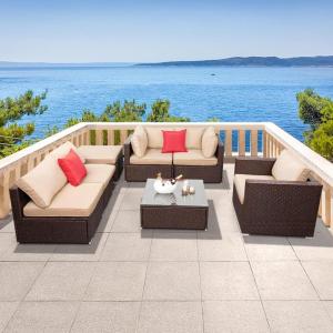 imageOutvita 7 Pieces Patio Furniture Set AllWeather Wicker Outdoor Sectional Sofa with Ottoman Outdoor Furniture Set with Table and Cushions for Garden Backyard Poolside