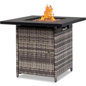 imageOutvita Fire Pit Table 28 50000 BTU Square Metal and Wicker Propane Fire Table with Lid and Lava Rocks for Outside Garden Backyard Deck Patio