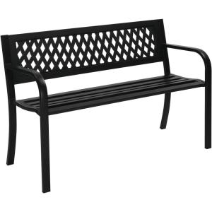 imageOutvita Outdoor Bench 50 Metal Garden Bench Patio Park Furniture wWarm Welcome Pattern amp Plastic Backrest for Yard Entryway Deck Porch BlackBlack