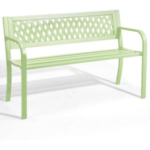 imageOutvita Outdoor Bench 50 Metal Garden Bench Patio Park Furniture wWarm Welcome Pattern amp Plastic Backrest for Yard Entryway Deck Porch BlackGreen