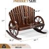 imageOutvita 2Person Wood Rocking Chair Fir Log Adirondack Rocker Outdoor Wood Accent Furniture Lounge Chairs with Wheel Armrest for Garden Patio Backyard Porch Carbonized FinishCarbonized Finish