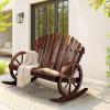 imageOutvita 2Person Wood Rocking Chair Fir Log Adirondack Rocker Outdoor Wood Accent Furniture Lounge Chairs with Wheel Armrest for Garden Patio Backyard Porch Carbonized FinishCarbonized Finish
