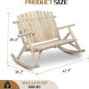 imageOutvita 2Person Wood Rocking Chair Fir Log Adirondack Rocker Outdoor Wood Accent Furniture Lounge Chairs with Wheel Armrest for Garden Patio Backyard Porch Carbonized FinishNatural Finish