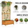 imageOutvita 45 Raised Garden Bed with Trellis Wood Planter Box with Hanging Roof Side Trellis and Drainage Holes Above Ground Elevated Garden Bed for Outdoor Climbing Plants VegetablesTeak ColorOrange