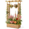 imageOutvita 45 Raised Garden Bed with Trellis Wood Planter Box with Hanging Roof Side Trellis and Drainage Holes Above Ground Elevated Garden Bed for Outdoor Climbing Plants VegetablesTeak ColorTeak Color