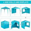 imageOutvita 5x5ft Pop Up Canopy Tent Outdoor Instant Shelter Folding Canopy with Carry Bag and 2pcs Sidewalls for Commercial Events Party Backyard BBQ Camping White6565 Lake Blue4 side walls