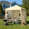 imageOutvita 5x5ft Pop Up Canopy Tent Outdoor Instant Shelter Folding Canopy with Carry Bag and 2pcs Sidewalls for Commercial Events Party Backyard BBQ Camping White6565 Khaki4 side walls