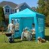 imageOutvita 5x5ft Pop Up Canopy Tent Outdoor Instant Shelter Folding Canopy with Carry Bag and 2pcs Sidewalls for Commercial Events Party Backyard BBQ Camping White6565 Lake Blue4 side walls