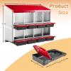 imageOutvita Chicken Nesting Boxes 8 Compartments Metal Nesting Boxes for Chickens with Metal Legs Wall Mount for Laying Eggs with Swing Perch and Roll Away Egg Collection for Chicken Coop RedRed