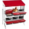 imageOutvita Chicken Nesting Boxes 8 Compartments Metal Nesting Boxes for Chickens with Metal Legs Wall Mount for Laying Eggs with Swing Perch and Roll Away Egg Collection for Chicken Coop RedRed