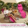 imageOutvita Folding Chaise Lounge Chair Outdoor Adjustable Recliner Chair with Pillow for Camping Beach Poolside Garden Backyard LawnPink