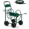 imageOutvita Garden Hose Reel Cart Lawn Water Planting Cart with PU Wheels Heavy Duty Outdoor Yard Water Planting Truck Holds 300Feet of 58Inch Hose with Storage Basket for Patio FarmGreenGreen