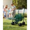 imageOutvita Garden Hose Reel Cart Lawn Water Planting Cart with PU Wheels Heavy Duty Outdoor Yard Water Planting Truck Holds 300Feet of 58Inch Hose with Storage Basket for Patio FarmGreenGreen
