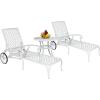 imageOutvita Outdoor Chaise Lounge Chairs Set of 2 Pool Cast Aluminum Recliner Table Set with 3Position Adjustable Back Armrest and Wheels for Backyard Porch Patio Balcony DeckWhite