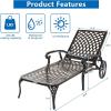 imageOutvita Outdoor Chaise Lounge Chairs Set of 2 Pool Cast Aluminum Recliner Table Set with 3Position Adjustable Back Armrest and Wheels for Backyard Porch Patio Balcony DeckBronze