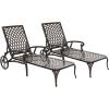 imageOutvita Outdoor Chaise Lounge Chairs Set of 2 Pool Cast Aluminum Recliner Table Set with 3Position Adjustable Back Armrest and Wheels for Backyard Porch Patio Balcony DeckBronze