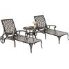 imageOutvita Outdoor Chaise Lounge Chairs Set of 2 Pool Cast Aluminum Recliner Table Set with 3Position Adjustable Back Armrest and Wheels for Backyard Porch Patio Balcony DeckBronze