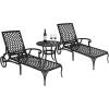imageOutvita Outdoor Chaise Lounge Chairs Set of 2 Pool Cast Aluminum Recliner Table Set with 3Position Adjustable Back Armrest and Wheels for Backyard Porch Patio Balcony DeckBlack