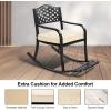 imageOutvita Outdoor Patio Rocking Chair Wrought Cast Iron Furniture Chair with Padded Cushions Metal Rocking Seat Chairs for Deck Backyard GardenFlower PatternBlack