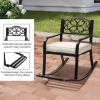 imageOutvita Outdoor Patio Rocking Chair Wrought Cast Iron Furniture Chair with Padded Cushions Metal Rocking Seat Chairs for Deck Backyard GardenFlower PatternBlack