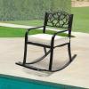 imageOutvita Outdoor Patio Rocking Chair Wrought Cast Iron Furniture Chair with Padded Cushions Metal Rocking Seat Chairs for Deck Backyard GardenFlower PatternBlack