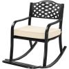 imageOutvita Outdoor Patio Rocking Chair Wrought Cast Iron Furniture Chair with Padded Cushions Metal Rocking Seat Chairs for Deck Backyard GardenFlower PatternBlack