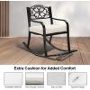 imageOutvita Outdoor Patio Rocking Chair Wrought Cast Iron Furniture Chair with Padded Cushions Metal Rocking Seat Chairs for Deck Backyard GardenFlower PatternBlack