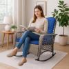 imageOutvita Outdoor Wicker Rocking Chair Patio Rattan Rocker Chair wCushions amp Steel Frame AllWeather Rocking Lawn Wicker Furniture for Garden Backyard Porch Deck BeigeBlue