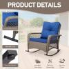 imageOutvita Outdoor Wicker Rocking Chair Patio Rattan Rocker Chair wCushions amp Steel Frame AllWeather Rocking Lawn Wicker Furniture for Garden Backyard Porch Deck BeigeBlue