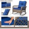 imageOutvita Outdoor Wicker Rocking Chair Patio Rattan Rocker Chair wCushions amp Steel Frame AllWeather Rocking Lawn Wicker Furniture for Garden Backyard Porch Deck BeigeBlue