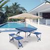 imageOutvita Portable Picnic Table with Seats Folding OnePiece Dining Table Set with Suitcase Umbrella Hole for BBQ Gathering Travel Party Beach PatioBlue