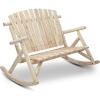 imageOutvita 2Person Wood Rocking Chair Fir Log Adirondack Rocker Outdoor Wood Accent Furniture Lounge Chairs with Wheel Armrest for Garden Patio Backyard Porch Carbonized FinishNatural Finish