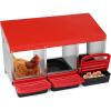 imageOutvita Chicken Nesting Boxes 8 Compartments Metal Nesting Boxes for Chickens with Metal Legs Wall Mount for Laying Eggs with Swing Perch and Roll Away Egg Collection for Chicken Coop RedRed