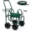 imageOutvita Garden Hose Reel Cart Lawn Water Planting Cart with PU Wheels Heavy Duty Outdoor Yard Water Planting Truck Holds 300Feet of 58Inch Hose with Storage Basket for Patio FarmGreenGreen