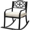 imageOutvita Outdoor Patio Rocking Chair Wrought Cast Iron Furniture Chair with Padded Cushions Metal Rocking Seat Chairs for Deck Backyard GardenFlower PatternBlack