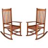 imageOutvita Outdoor Rocking Chair Set of 2 Solid Wood High Back Rocker All Weather Lounge Chair for Porch Patio Fire Pit Garden Backyard Deck Indoor Natural